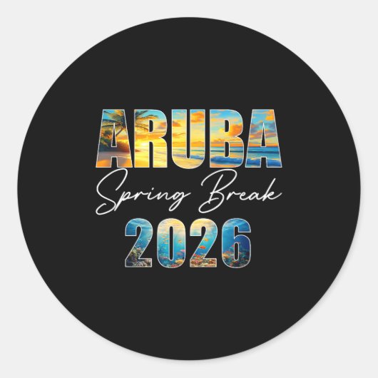 Sticker Rond Aruba Spring Break 2026 Summer Vacation Beach  (Devant)