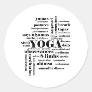 Sticker Rond Ashtanga Yoga 8 Membres Du Nuage De Mots Éducatif