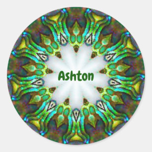 Sticker Rond ASHTON ~ Personalized Paua Shell Fractal ~ Classic