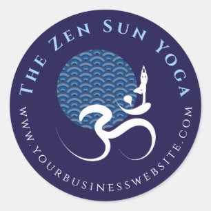 Sticker Rond Asiatique Bleu Yoga Moderne Zen Calligraphie Om Au