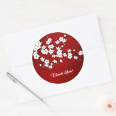 Sticker Rond Asie Floral blanc cerise fleurs Merci rouge (Enveloppe)