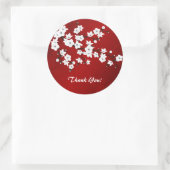 Sticker Rond Asie Floral blanc cerise fleurs Merci rouge (Sac)