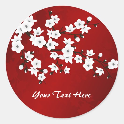Sticker Rond Asie Floral blanc cerisier rouge (Devant)