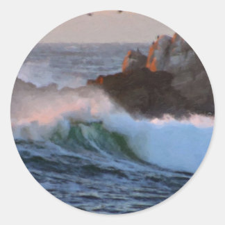 Sticker Rond Asilomar Beach Wave Big Sur California Peint