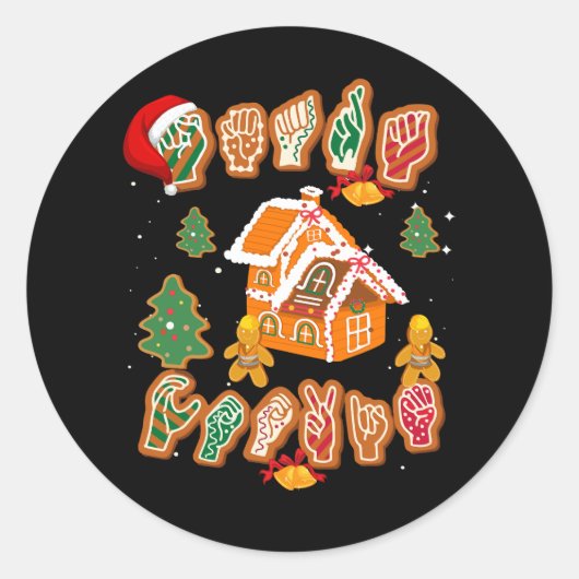Sticker Rond ASL Christmas American Sign Language Gingpain H (Devant)