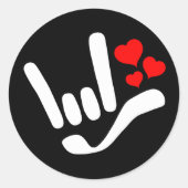 Sticker Rond ASL I Love You ILL Sign With Hearts (Devant)