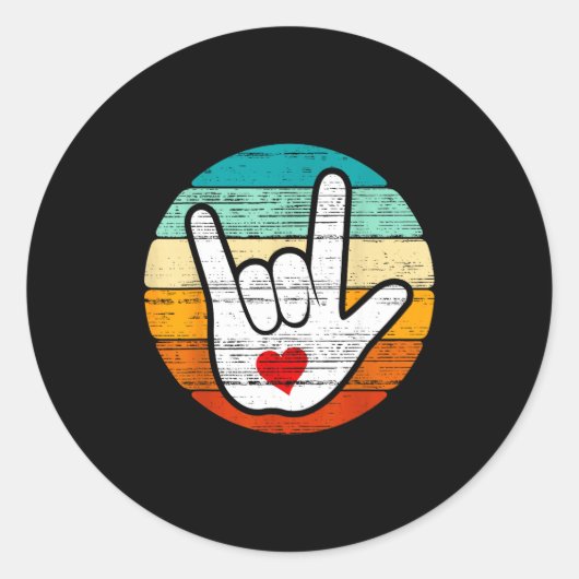 Sticker Rond Asl I Love You, Sign Language Heart Love Valentine (Devant)