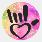 Sticker Rond ASL I Love You Sign With Heart (Devant)