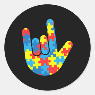 Sticker Rond ASL Love Langue des signes Autisme Cadeau Conscien