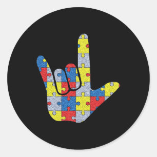 Sticker Rond ASL Love Langue des Signes Prise en charge de la S