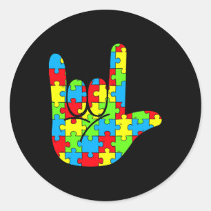 Sticker Rond ASL Love Langue des signes Sensibilisation sur l'a