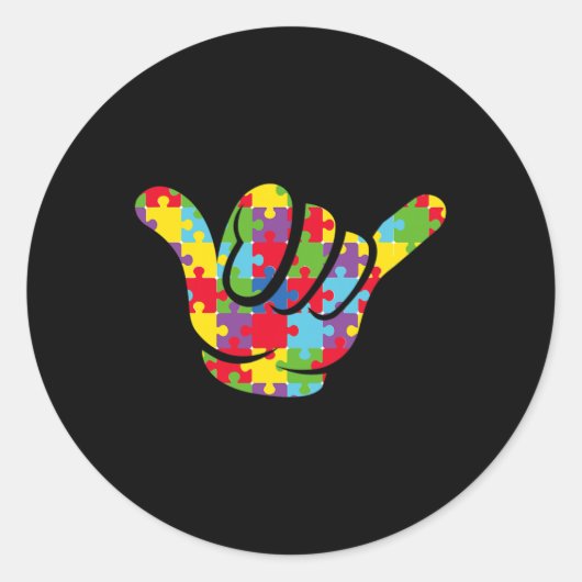 Sticker Rond ASL Love Puzzle Hand Sign Language Autism Awards (Devant)