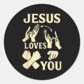 Sticker Rond Asl Teacher American Sign Language Christian Jesus (Devant)