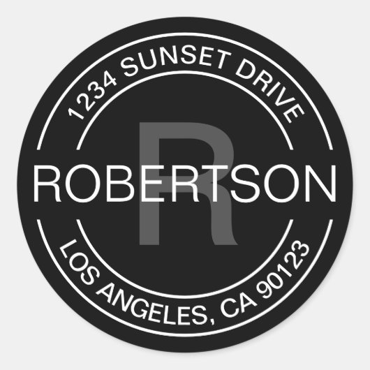 Sticker Rond Aspect classique | Black White & Grey Adresse de r (Devant)
