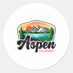 Sticker Rond Aspen Colorado Co Mountain Ski Vintage 80s Aspe