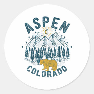 Sticker Rond Aspen Colorado Co Ski alpin de montagne Vintage As