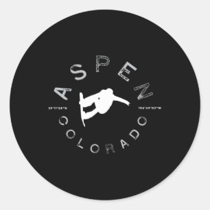 Sticker Rond Aspen Colorado Graphisme Vintage Snowboard
