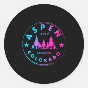 Sticker Rond Aspen Colorado - Rétro grande forêt de montagne