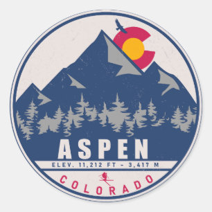 Sticker Rond Aspen Colorado Retro Sunset Souvenirs 80s