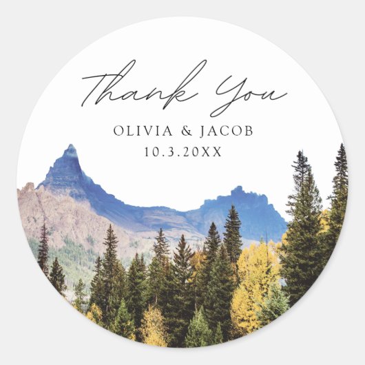 Sticker Rond Aspen Wedding Favor Fall Photo Merci (Devant)
