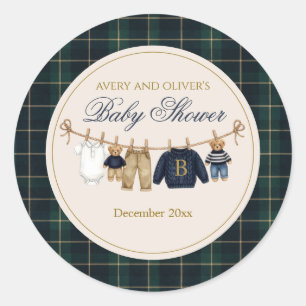 Sticker Rond Assiette en papier Luxsary Ourson Carreaux Baby Sh