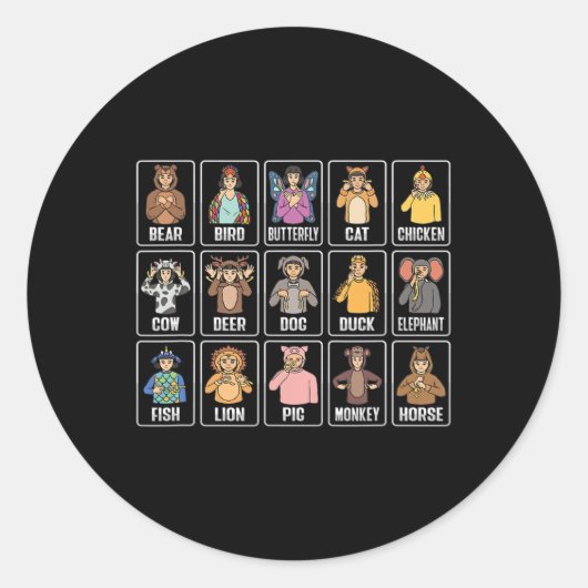 Sticker Rond Assil Gesture Animaux Sourds Perte auditive Adjudi (Devant)