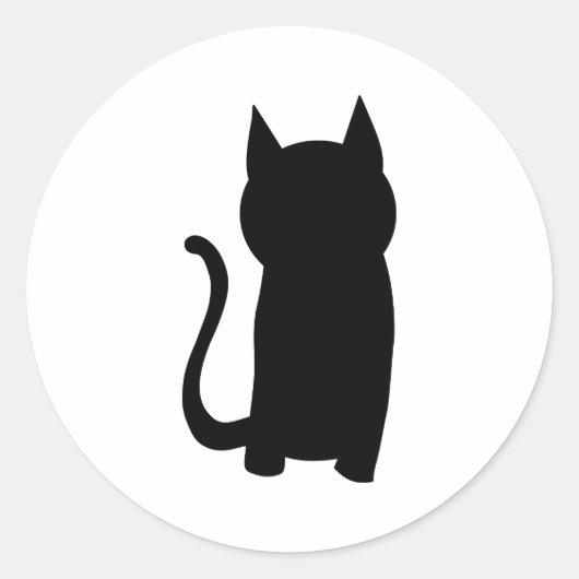 Sticker Rond Assis Noir Chat Silhouette. (Devant)