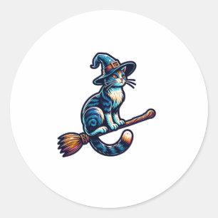 Sticker Rond Assistant Chat Halloween sorcière Amoureux de les