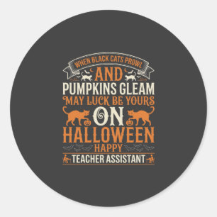 Sticker Rond Assistant d'enseignant Halloween chats noirs et ci