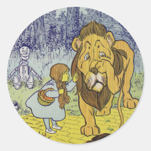 Sticker Rond Assistant Lion Cowardly de Oz Page de livre