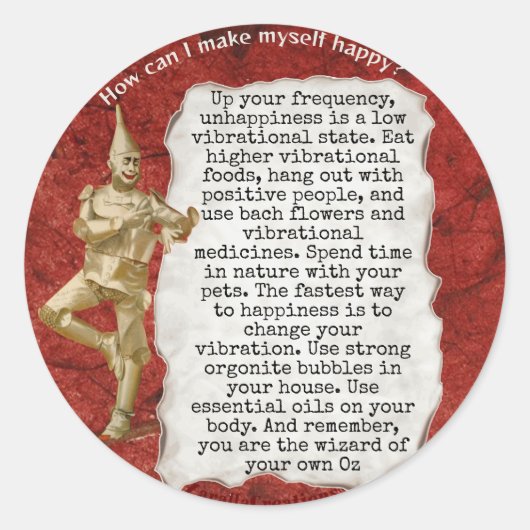 Sticker Rond Assistant Oz Tinman Happiness Red Gold (Devant)