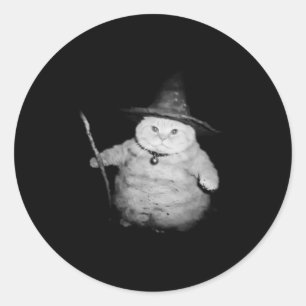 Sticker Rond Assistant vintage Chat Bizarre drôle Halloween Cha