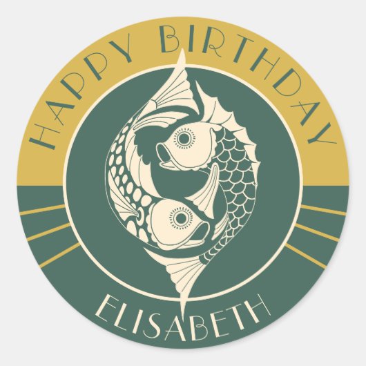 Sticker Rond Astrologie Pisces Art Nouveau CC1106 Joyeux annive (Devant)