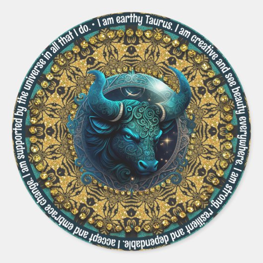 Sticker Rond Astrologie unique Taurus Zodiac Affirmations (Devant)