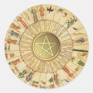 Sticker Rond Astrologie vintage Divination Pentacle Or Pagan