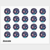 Sticker Rond Astronaut child on the moon, monogrammed name (Feuille)