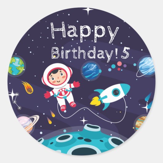 Sticker Rond Astronaut child on the moon, monogrammed name (Devant)