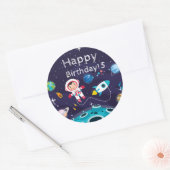 Sticker Rond Astronaut child on the moon, monogrammed name (Enveloppe)