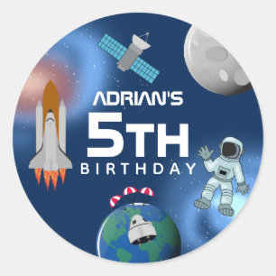 Sticker Rond Astronaut dans l'espace Galaxie Thème Anniversaire