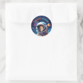 Sticker Rond Astronaut Deep Space Sky Planets Photo Birthday (Sac)