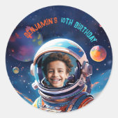 Sticker Rond Astronaut Deep Space Sky Planets Photo Birthday (Devant)