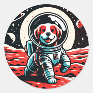 Sticker Rond Astronaut Dog - Cosmic Canine Space Adventure