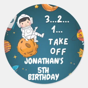 Sticker Rond Astronaut planètes spatiales bleu anniversaire