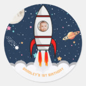 Sticker Rond Astronaut Rocket Espace extra-atmosphérique 1ère p (Devant)