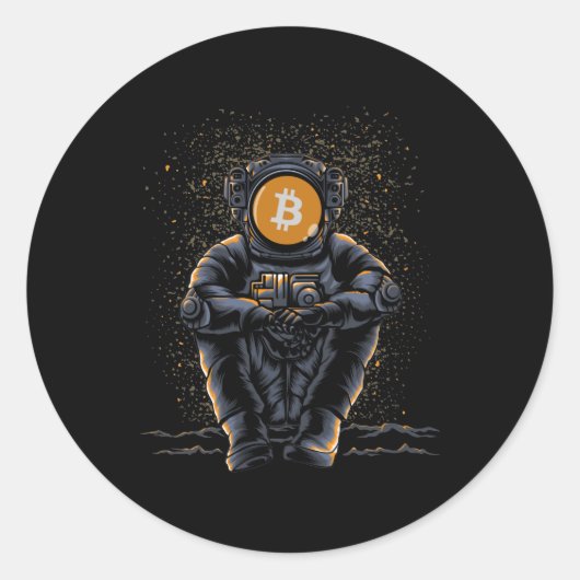 Sticker Rond Astronaut Sitting Bitcoin BTC To The Moon Crypto (Devant)