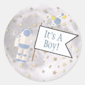 Sticker Rond Astronaut Space Baby Moon C'est un garçon ! (Devant)
