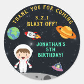 Sticker Rond Astronaut Space Birthday - Personalized Blast Off" (Devant)