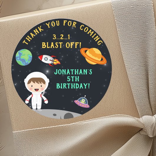 Sticker Rond Astronaut Space Birthday - Personalized Blast Off"