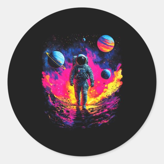 Sticker Rond Astronaut Walking In Galaxy Outer Space Explorer S (Devant)