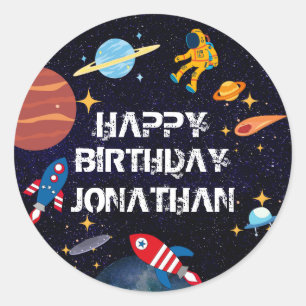 Sticker Rond Astronaute bleu Anniversaire Planètes Nom